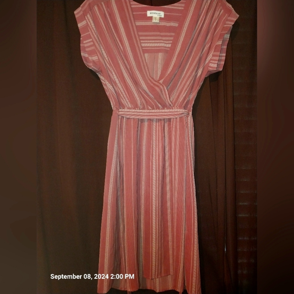 Monteau Pink and White V-Neck Sundress